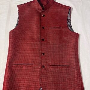 Red Sleeveless Button-Up Vest
